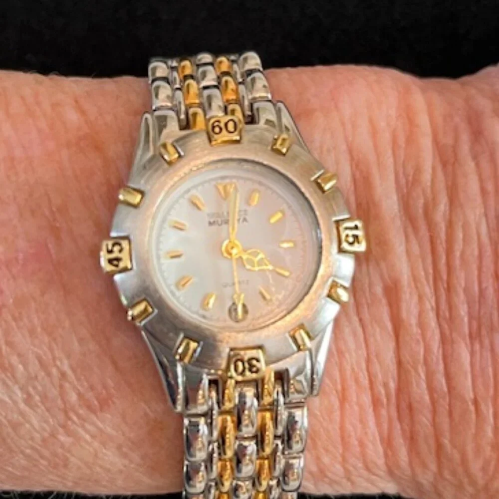 WALLACE MUROYA | Silver & Gold tone linked strap watch EUC-NEW battery